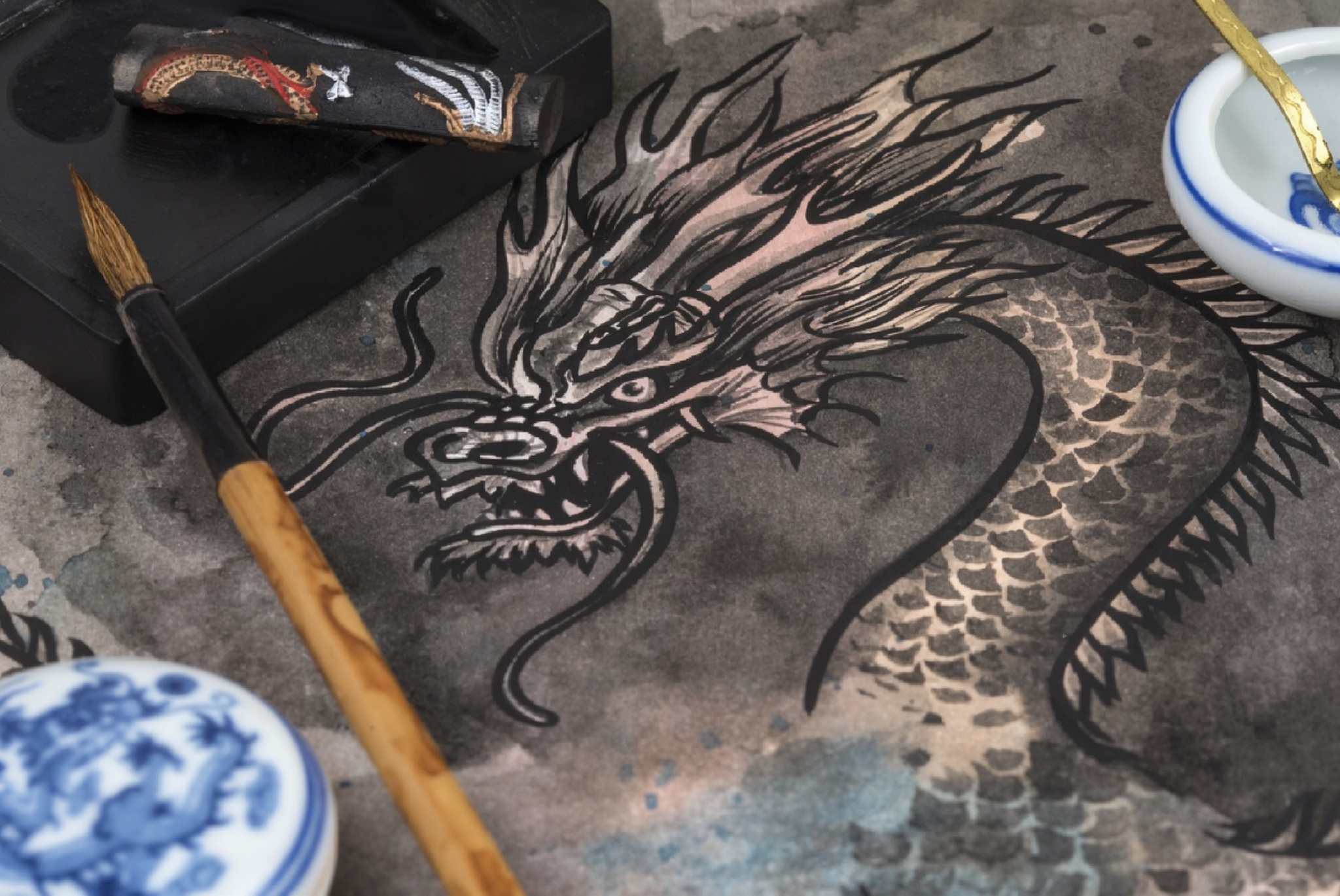 Chinese calligraphy brush and ink