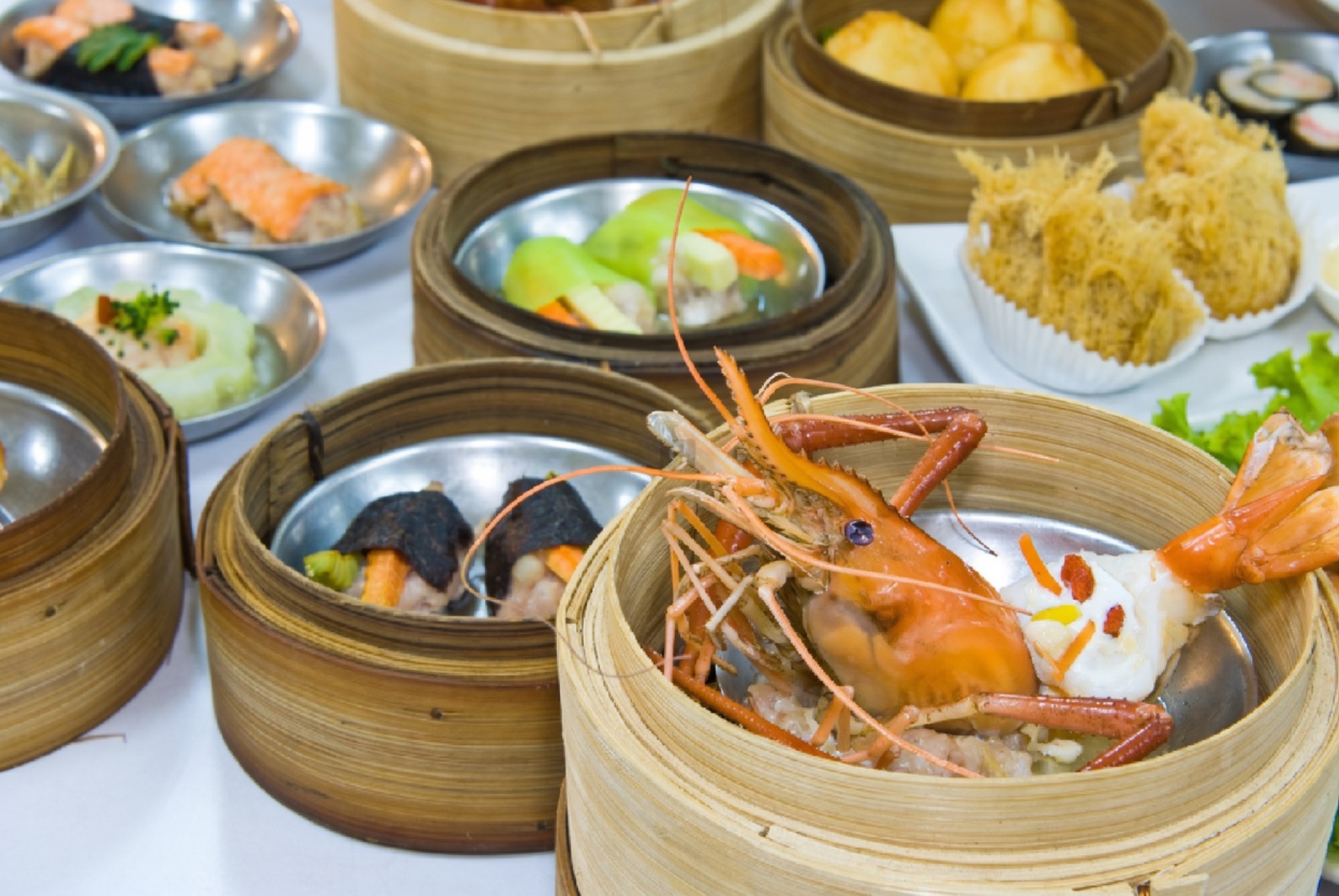 Chinese steamed dim sum in bamboo