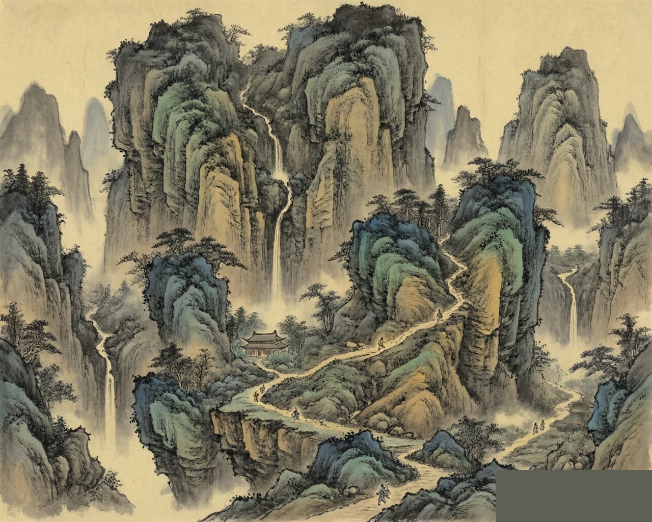 Ink-wash evocation of the Five Dynasties: a monumental mountain landscape