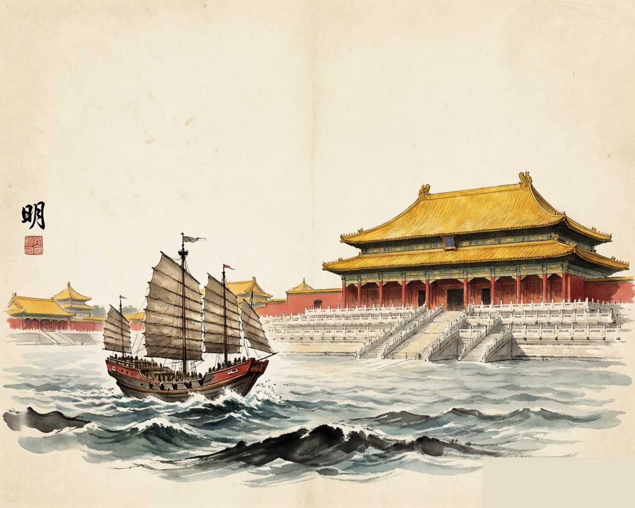 Ming Dynasty imperial palace and treasure ship