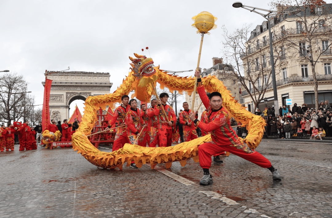 A vibrant Chinese dragon dance performance during Spring Festival celebrations