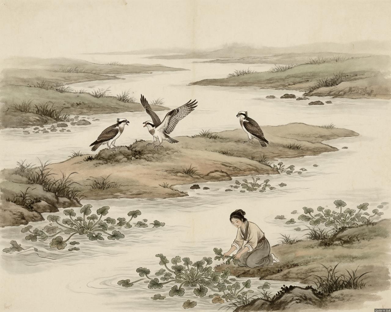 Ancient riverside scene evoking the Book of Songs