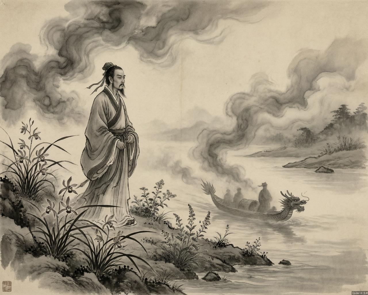 Misty southern landscape evoking the Songs of Chu