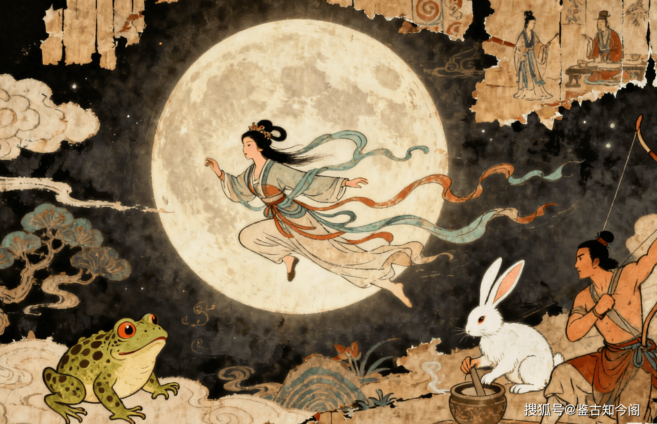 Chang'e ascending to the moon with the jade rabbit