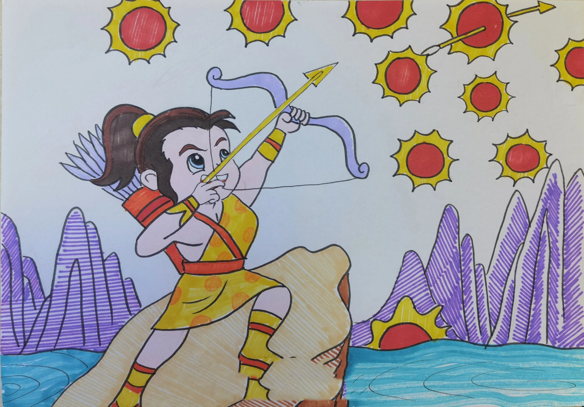 Hou Yi drawing his bow against the ten scorching suns