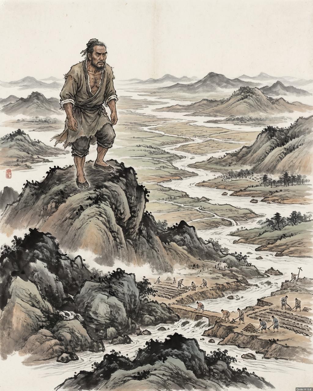 Ancient map depicting the nine provinces of China as divided by Yu the Great, with rivers flowing in orderly channels toward the eastern sea